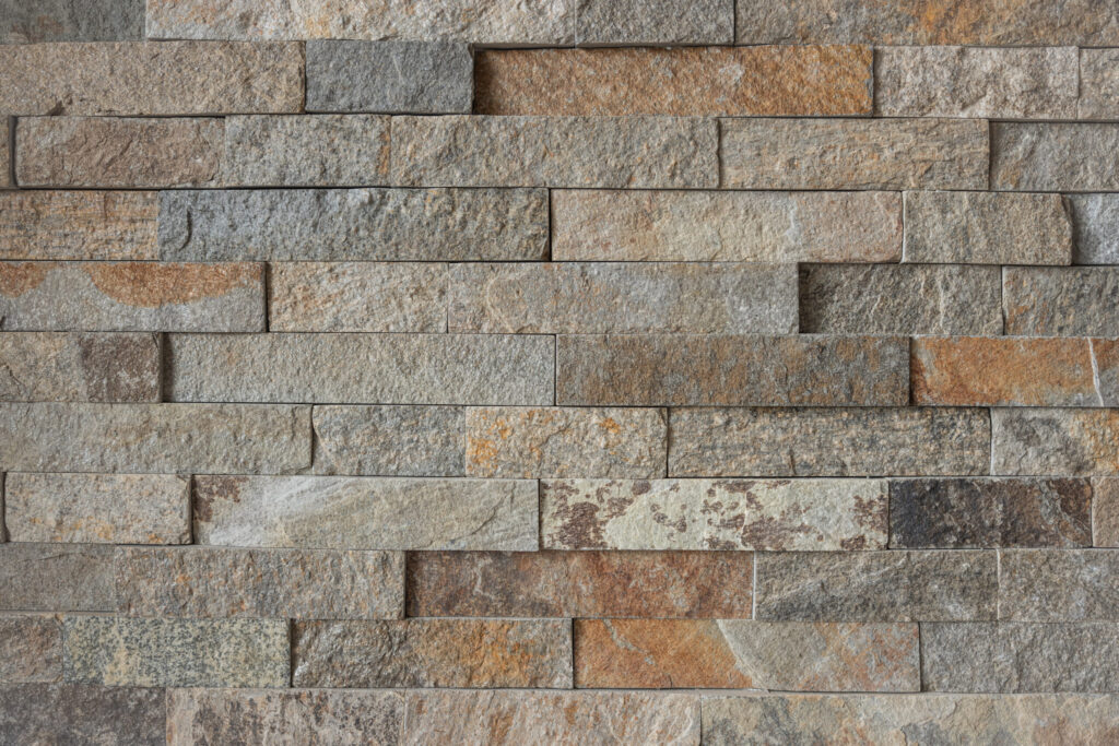Close-up view of rustic stone veneer wall texture